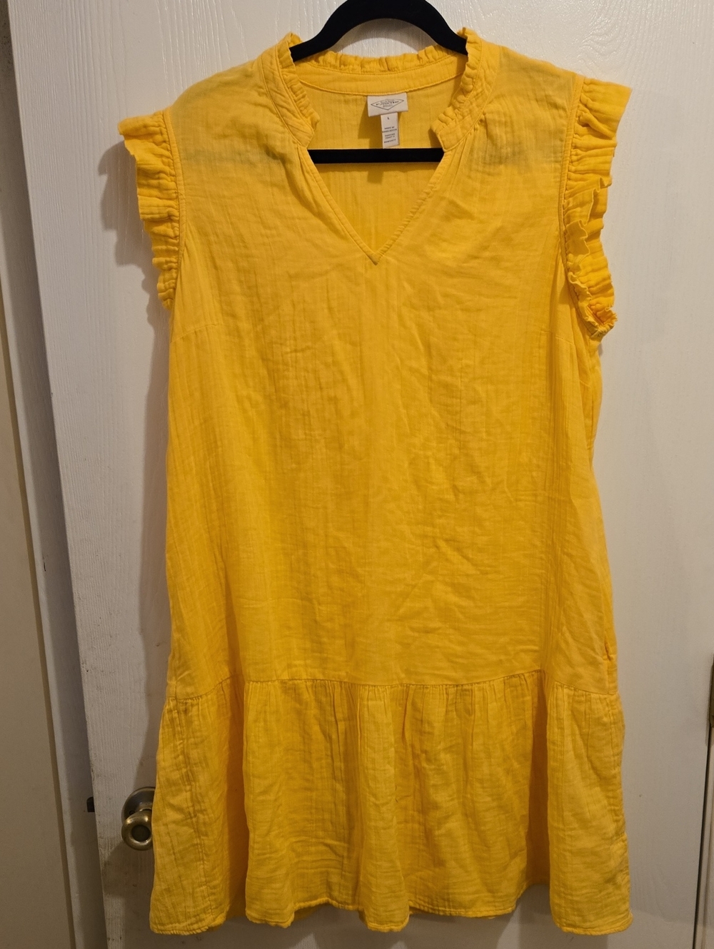 St. John's Bay Yellow Ruffle-Sleeve Midi Dress. L40